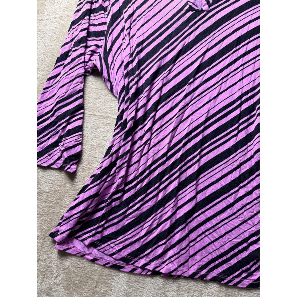 Croft & Barrow Purple Black Diagonal Stripe Keyhole Long Sleeve Top XXL y2K - Picture 3 of 6